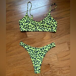 Yellow & Black Leopard Print Bikini Set